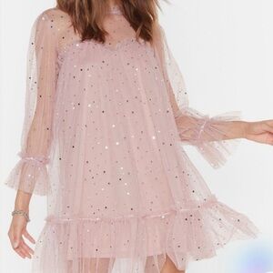 Nasty Gal Star & Wide Sparkly Tiered Mesh Mini Dress